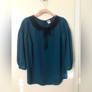 LC Lauren Conrad Snow White Ribbon-Tie Blouse with Lace Collar